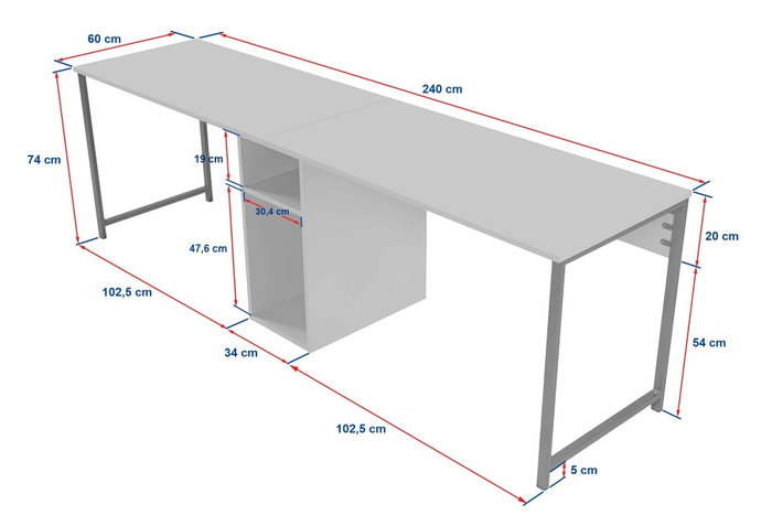 Nordure Twin Study Desk - Pino Atlántico, Negro Nordure Twin Study Desk - Pino Atlántico, Negro